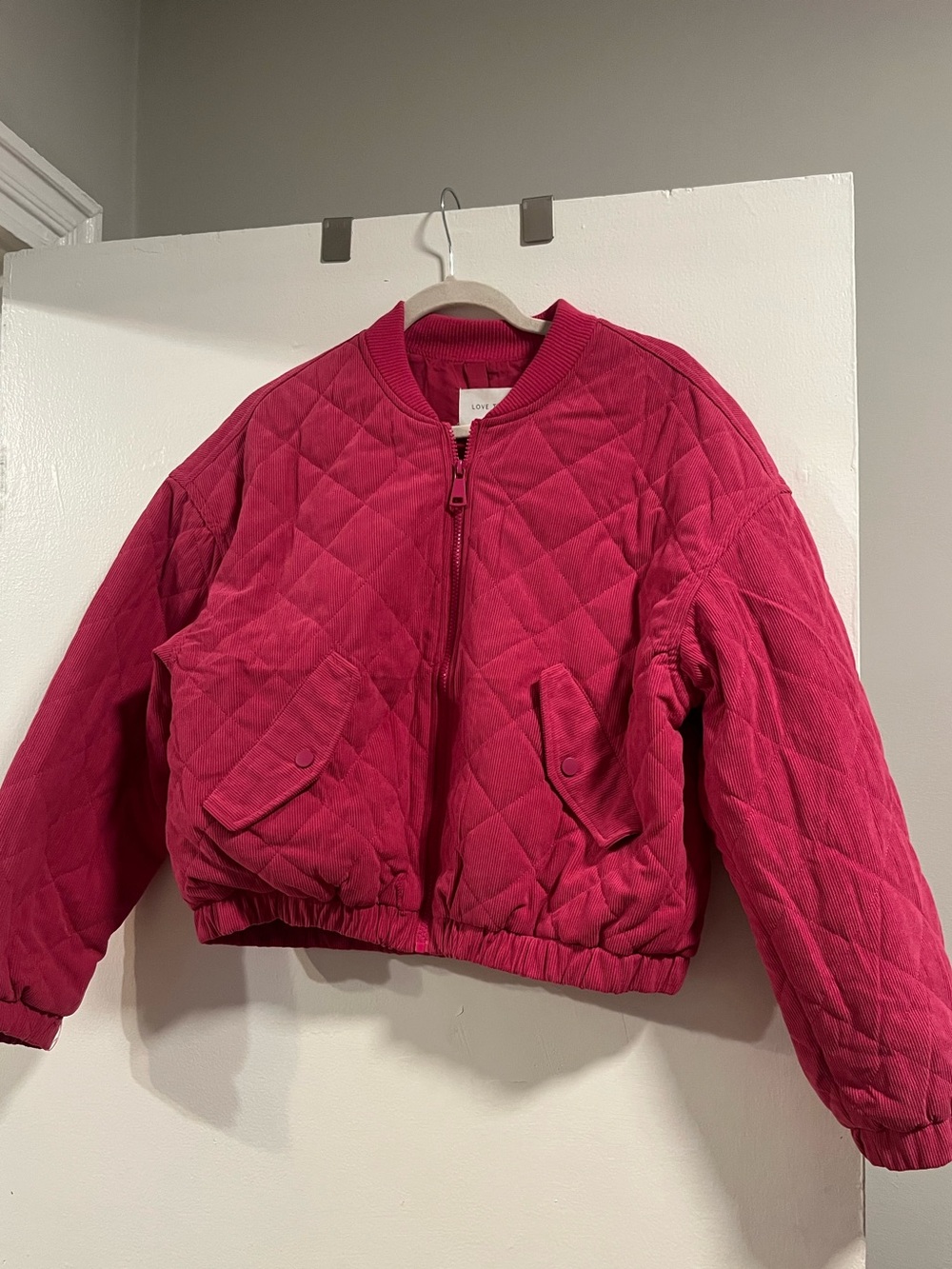 Love Tree Quilted Bomber Jacket in Hot Pink